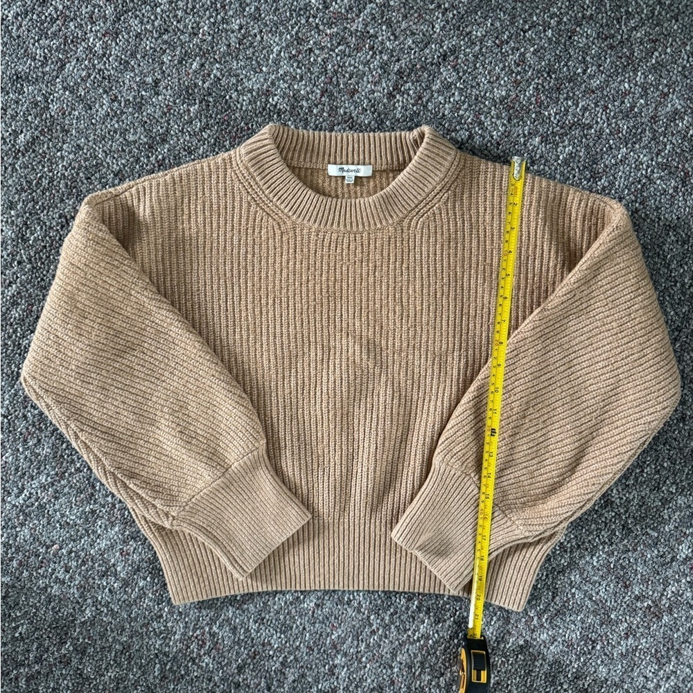 Madewell Tan Ribbed Crew Neck Cotton Wool Blend Baggy Sweater